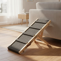 Non-Slip Adjustable Dog Ramp Foldable Wooden Pet Ramp Collapsible Stairs Sturdy for Small Dogs, Senior Pets, High Bed, Couch