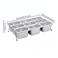 Stainless Steel Food Pan with Rack Elevated 9-Compartment Food Pan with Lid Buffet Condiment Organizer for Buffets