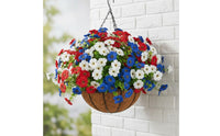 Patriotic Hanging Flower Basket Independence Day Red, White, and Blue Flower Basket DIY Red, White, and Blue Hanging Planter for Doorway, Outdoor
