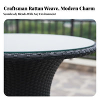3 Pieces Balcony Table and Chairs Reinforced Glass Top Rattan Balcony Furniture Weather Resistant 3 Piece Rattan Dining Set for Living Room, Porch