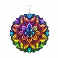 Foldable Design 3D Mandala Wind 360 Degree Rotation Mandala Hanging Reflective Luster Kinetic Wind Sculpture Stainless Steel for Balcony