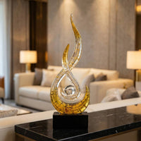 Light Luxury Design Transparent Wave Figurine Elegant Centerpiece Gold Foil Swirl Ornament Good Fortune Symbol for Living Room, Wine Cabinet