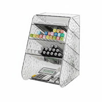 Transparent Slanted Pen Holder Multi-Functional Slanted Compartment Rack with Drawer Large Capacity Desk Organizer Space Saving for Students, educators, Artists, Study Room, School, Dormitory, Makeup Vanity