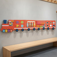 Children's Train Activity Board Fine Motor Skills Train Wall Busy Board Solid Wood Educational Activity Center