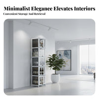 Modern Design Unrestricted Standing Wine Cabinet Space Saving Tall Slim Display Cabinet Large Capacity Narrow Liquor Display Unit Dust-Proof for Collectors, Apartment Dwellers, Living Room, Home Bar, Bedroom, Kitchen