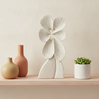 Floral Sculpture Cream-Colored Decorative Piece Figurine Textured Tabletop Decor for Entryway, Office Reception
