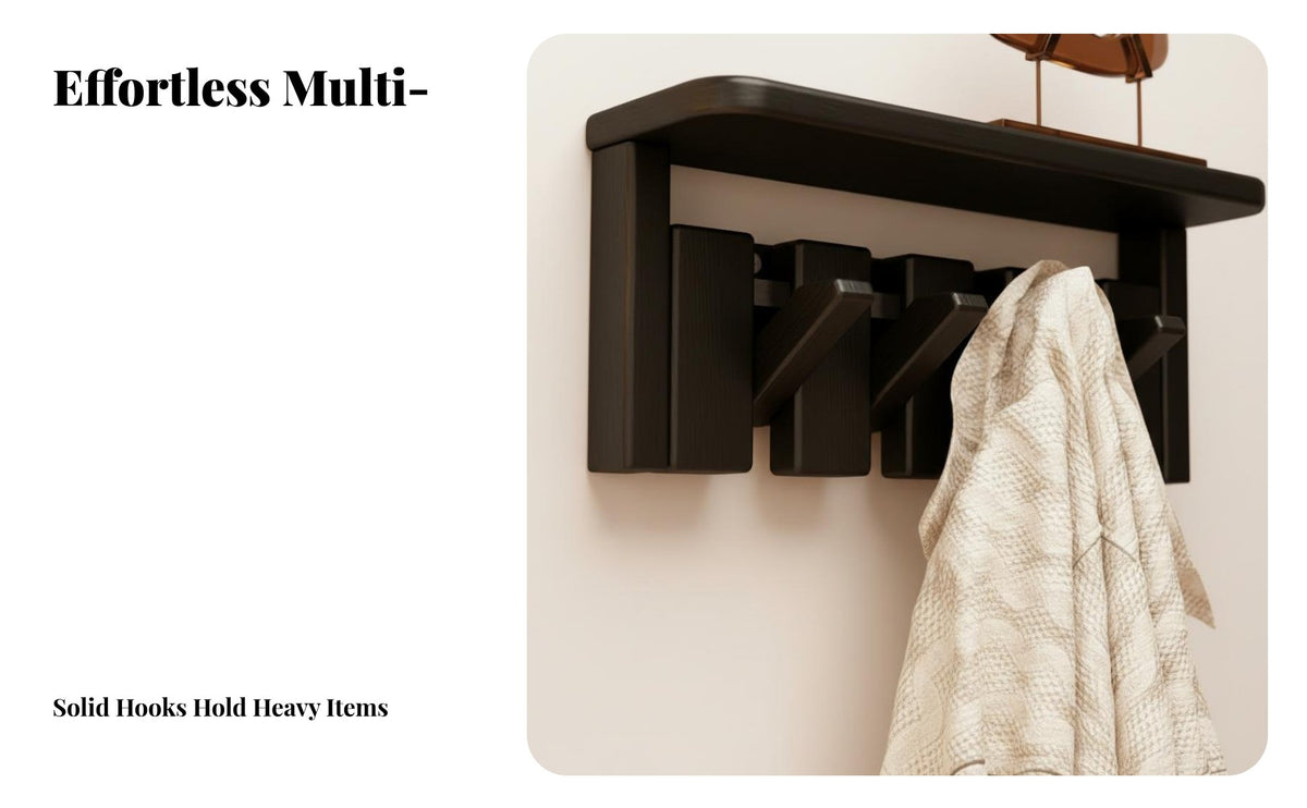 Easy to Install Piano Key Coat Rack Multi-Purpose Wall Mounted Rack with Shelf Strong Load-Bearing Wooden Entryway Hanger Space-Saving for Families, Homeowners, Renters, Living Room, Hallway, Mudroom, Bedroom