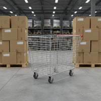 Heavy Duty Galvanized Supermarket Trolley 4 Wheels Warehouse Trolley Rust Resistant Storage for Retailers