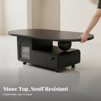 Oval Rolling Cart with Drawer Space-Saving Layout Living Room Furniture Easy to Move Center Table for Seniors, Home Workers, Small Areas, Lounge Area