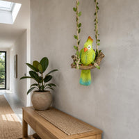 Woven Parrot Swing Decor Easy to Hang Green Parrot Hanging Ornament Colorfast