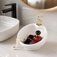 Deer Key Bowl, Modern Ceramic Jewelry Dish with Figurine, Desktop Trinket Storage for Console Table
