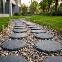 Black Stone Garden Stepping Stones, High Slip Resistant Courtyard Stepping Stones, Functional Garden Pathway Pavers, Cleft Finish Outdoor Steps
