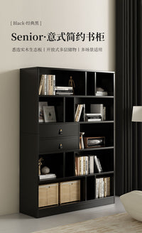法式书柜轻奢高级感客厅黑色靠墙展示柜带抽屉储物柜一体现代简约