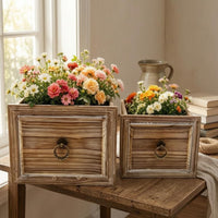 2 Pieces Wooden Planter Box Distressed Brownish Flower Container Paneled Front Home Decor for Tabletop Display