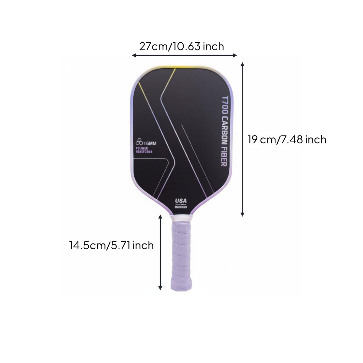 Textured Frosted Surface Synthetic Honeycomb Honeycomb Center Paddle Shock Absorbing Carbon Fiber Pickleball Paddle 16mm Pickleball Racket for Adults, Kids