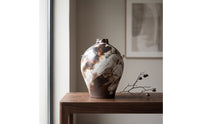 Ceramic Vase with Lug Handles Distressed Rustic Minimalist Ceramic Vessel Handhand-Painted Bedroom Decoration for Decorators, Guesthouse