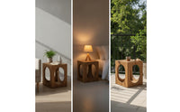 Side Table with Cutouts Rustic Wooden Block Table Solid Wood Furniture for Living Rooms, Bedroom, Apartments