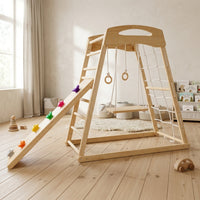 Climbing Frame with Slide Wood Indoor Jungle Gym with Slide Sturdy Wooden Climbing Structure for Children, Playroom, Home, Bedroom