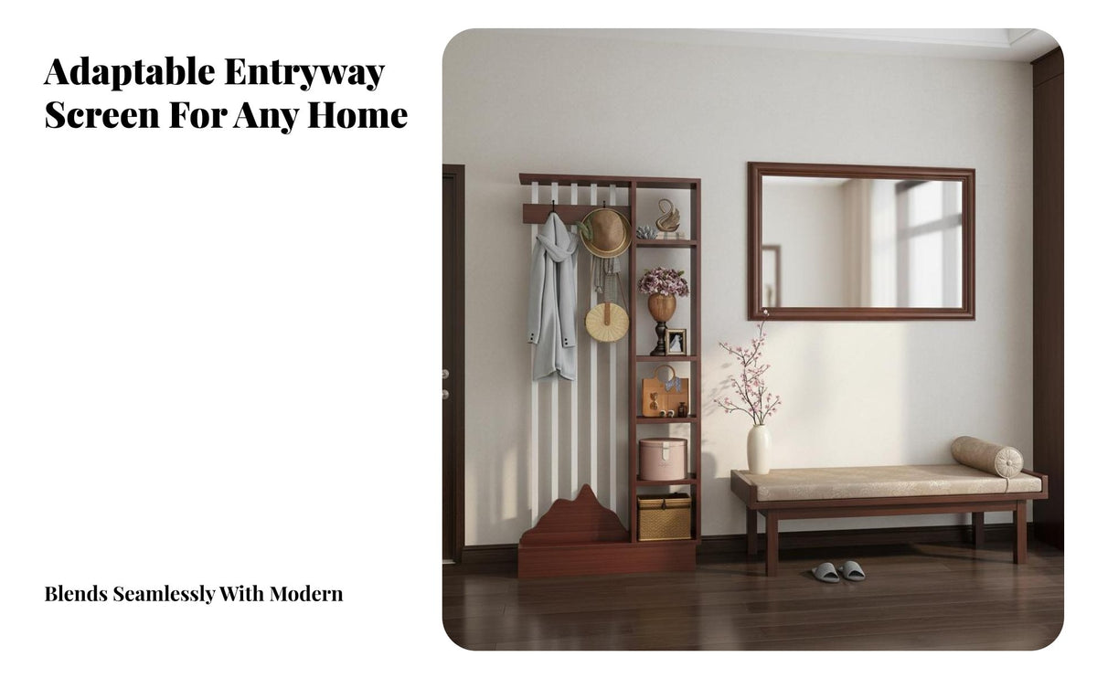 Multi-Functional Unrestricted Standing Partition with Coat Hooks and Shelves Space-Saving Unrestricted Standing Garment Rack with Shelves Strong Load-Bearing Room Divider Small Footprint for Families, Homeowners, Apartment Dwellers, Foyer, Hallway