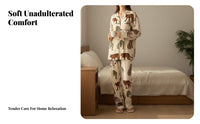 spotted feline Print Button-Front Sleep Suit Long Sleeve for Lounging, Weekends, Adults