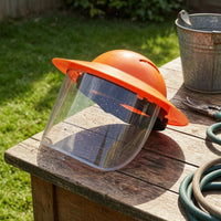 Debris-Blocking Grass Cutting Face Guard Splash-Resistant Gardening Face Guard Orange and Black Safety Gear Head-Worn