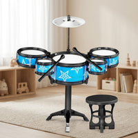 Kids' 5-Piece Drum Set with Stool and Guitar, Educational Jazz Drum Kit Toy for Toddlers