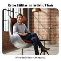 Utilitarian Design Riveted capsule Armchair Retro Aesthetic Upholstered Armchair pilot-inspired aesthetic Lounge Chair Enclosed Shell for Apartment Dwellers, Business Owners, Office, Living Room, study corner, Bedroom
