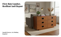 Solid Wood Mid-Century-Century Modern Sideboard Multi-Functional Mid-Century Century Modern Sideboard Versatile Usage Wooden Credenza Recessed Handles for Apartment Dwellers, Design Enthusiasts, Living Room, Entryway, Hallway, Home Office