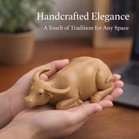 Feng Shui Ox Figurine, Chinese Bull Ornament, Clay Animal Sculpture, Desktop Decor Gift for Colleagues, Home Office Accent