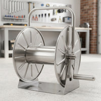 Stainless Steel Hose Reel Cart with Crank Handle Freestanding Metal Hose Cart Compact Hardware Portable for Patio