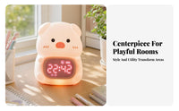 Rounded White Body Pig Alarm Clock Timer-Based Pig Night Light Clock Electronic Home Decor