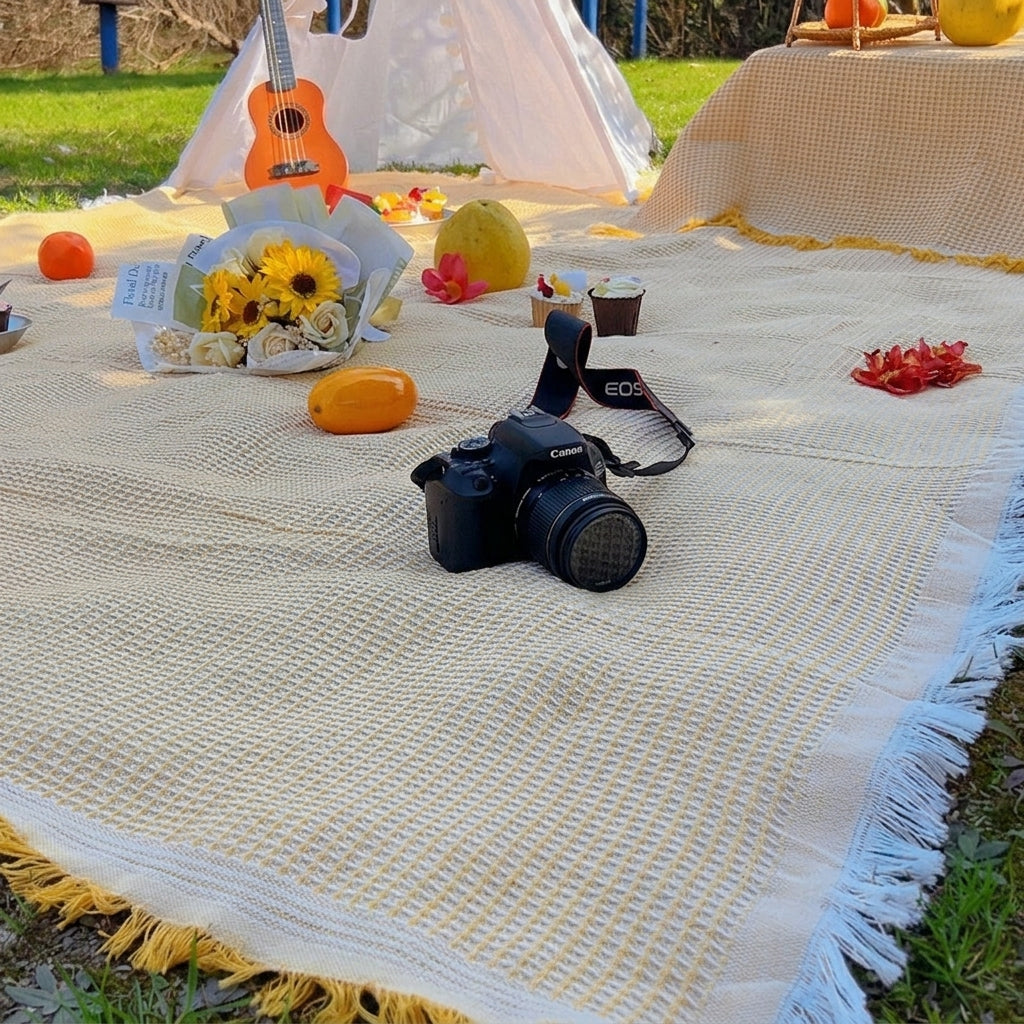 Outdoor Rug and Picnic Blanket for Family Picnic, Polyester Camping Mat with Carry Handle, Waterproof Mat and Beach Blanket, 1020g Weight