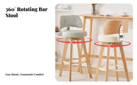 Nordic Design Upholstered Swivel Counter Chair Padded Backrest Upholstered Swivel Stool Built-in Footrest Seating Furniture Sturdy Wooden Legs for Bar Owners, Homeowners, Interior Designers, Kitchen Island, Cafe, Restaurant, Dining Room