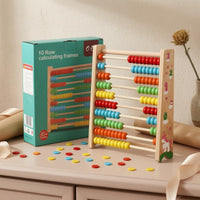 Safe and Sturdy 10-Row Abacus Sliding Beads Wooden Abacus Colorful Bead Counting Frame Printed Numbers