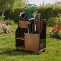 Garden Tool Organizer Space Saving Rolling Garden Tool Rack Multi Tier and Rake Holder for Gardeners, Garage