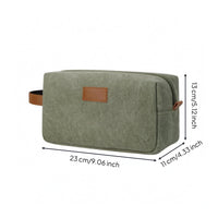 Leather Trim Canvas Toiletry Bag Zippered Waterproof Toiletry Bag Woven Texture
