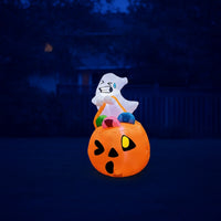 Outdoor Ghost with Pumpkin Lighted Halloween Inflatable Giant Halloween Ghost Funny for Lawn