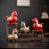 Chinese Astrological Horse Ornament Symbol of Luck & Success Ceramic Horse Statue Elegant Design Vermilion Equine Figurine for Entryway