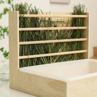 Hay Feeder with Food Bowls and 5 Slots, Wooden Guinea Pig Feeder and Hamster Feeder, Small Pet Feeder Rack with Tray for Pet Care and Less Waste