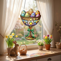Easter Ornaments for Tree, 2d Acrylic Eggs Ornaments, Acrylic Decoration Colorful Design Easter Egg Window Ornament Easy to Hang Stained Crystal-Like Effect Window Hanging for Families, Bedroom