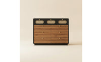 Dresser with Cane Drawers Retro Chest of Drawers with Cane Details Sturdy Wood Dresser with Knobs for Bedroom, Living Room, Hallway