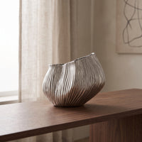Bud Vase Silver Ribbed Vase Decorative Ribbed for Tabletop, Living Room, Entryway