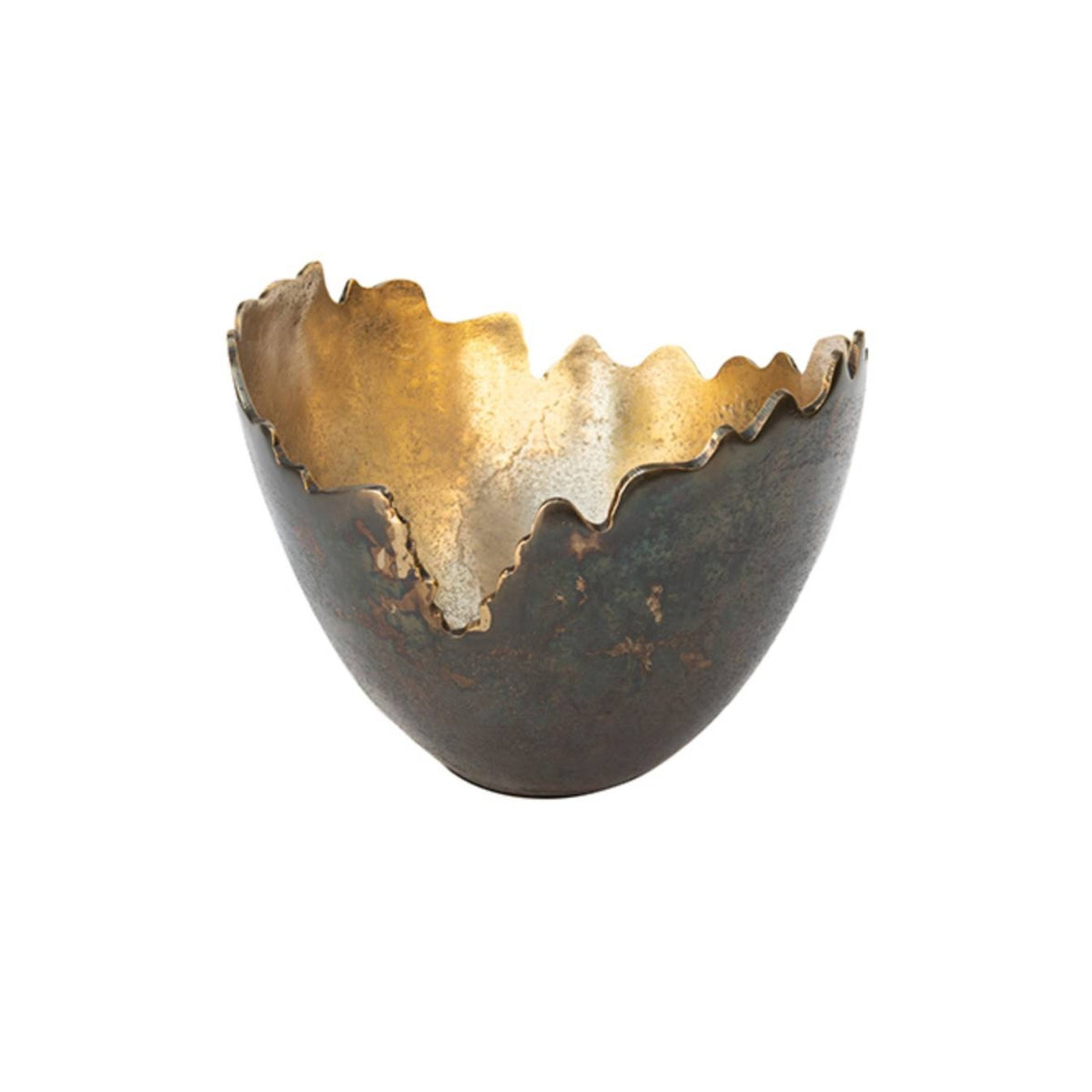Folded Metal Bowl Antique-Style Bowl with Hammered Finish Wavy for Tabletop, Entryway