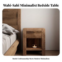 Wabi-Sabi Aesthetic solid wood Block Bedside Table Minimalist Design Nightstand Nordic Inspired Bedroom Furnishing Distressed Finish for Homeowners, Adults, Students, Homestay, Guest Room, Small Spaces, Hallway