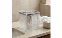 Translucent Plastic Desktop Trash Bin Hinged Lid Desktop Trash Can Wavy Texture Small Waste Bin Metallic Rim for Bathroom