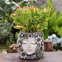 Resin Facial Planter Artistic Visage Flower Pot Hand-Painted Floral Resin Planter for Balcony, Outdoor, Desktop