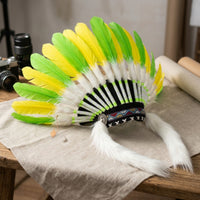 Feather Headdress Handmade Feather Headpiece Ceremonial Headdress with Hanging Strands for Cosplayers, Entertainers, Photoshoots, Festivals