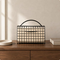 Handbag-Shaped Ornament Black Iron Grid Desk Ornament Carry Handle Metal Handbag Decor