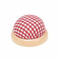 Handmade DIY Wooden Base Pincushion Checkered Pattern Pincushion Sewing Needle Cushion for Crafters, Patchwork