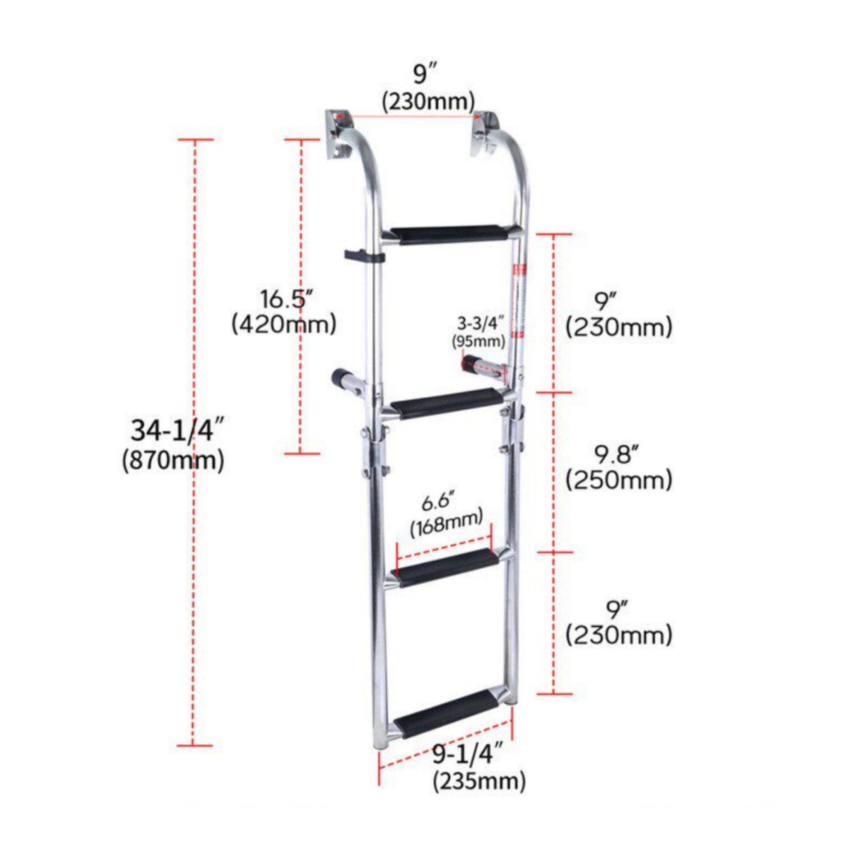 Polished Finish Folding Transom Ladder Anti-Slip Steps Folding Boat Ladder Curved Handrails for Deck Entry
